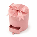 Runde Geschenkbox 20 cm Rosa aus Karton mit Satinband und Schublade