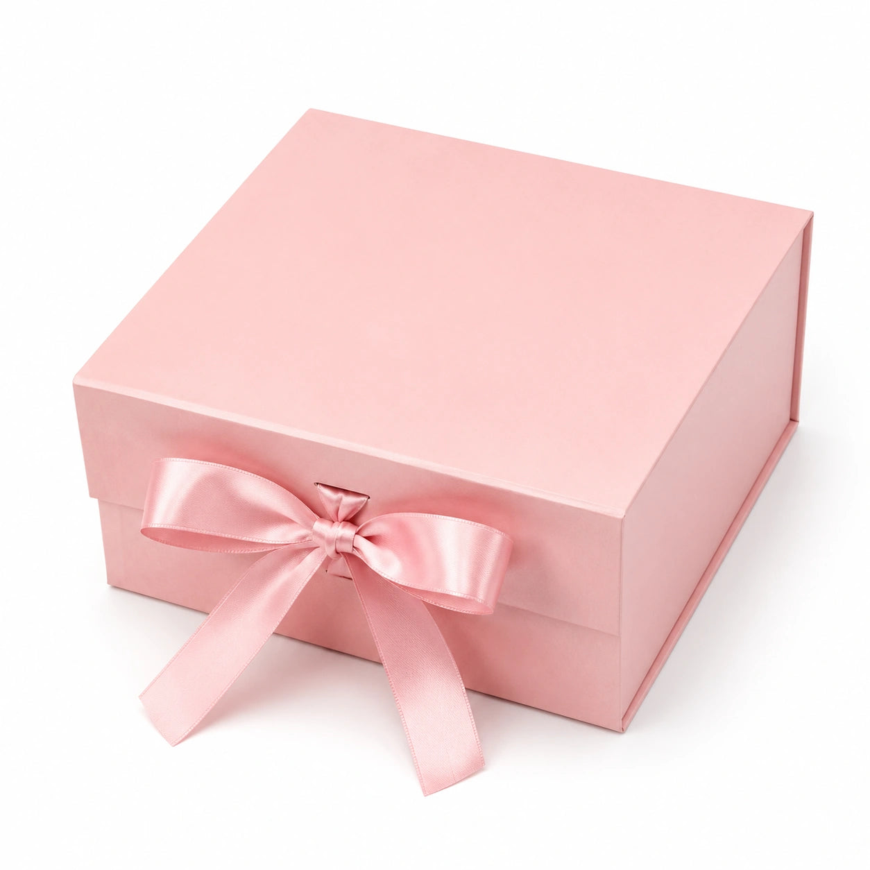 Geschenkbox 25 x 25 x 10 cm aus Karton in Rosa mit Satinband und Schleife