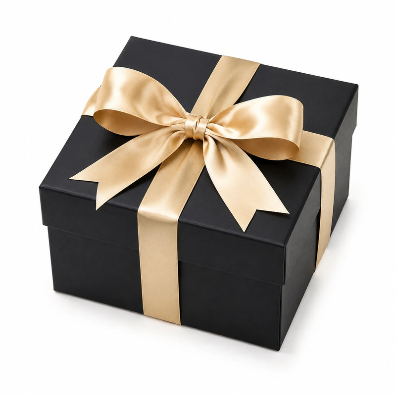 Geschenkbox 25 x 25 x 12 cm Karton Schwarz Gold mit Satinschleife quadratische Geschenkverpackung