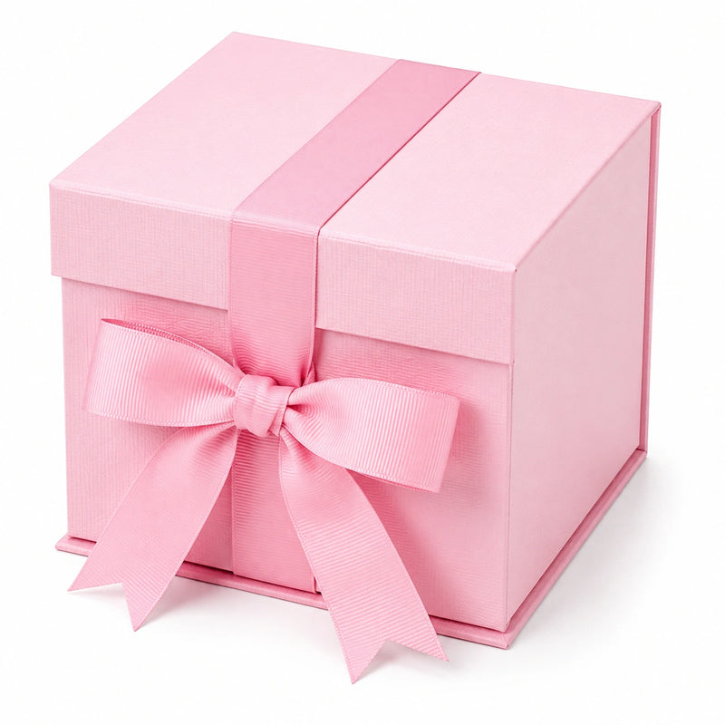Geschenkbox 15 x 15 x 15 cm aus Karton Rosa mit Schleifenband