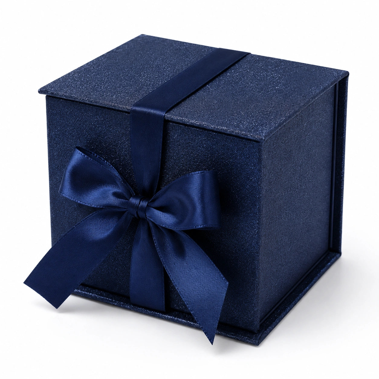 Geschenkbox 15 x 15 x 15 cm aus Karton in Dunkelblau mit Schleife und Deckel