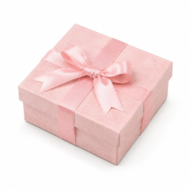 Geschenkbox 15 x 15 x 6 cm aus Karton rosa mit Satinband und Schleife