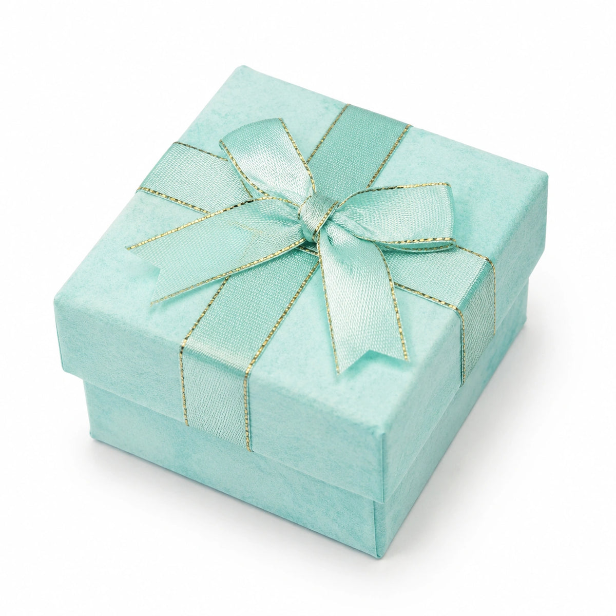 Schmuck Geschenkbox 9 x 9 x 4 cm Karton Mintgrün mit Samtoberfläche und Schleife