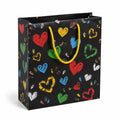 Geschenktüte 26 x 12 x 32 cm aus Papier Schwarz mit Herzmotiv und Kordelgriffen