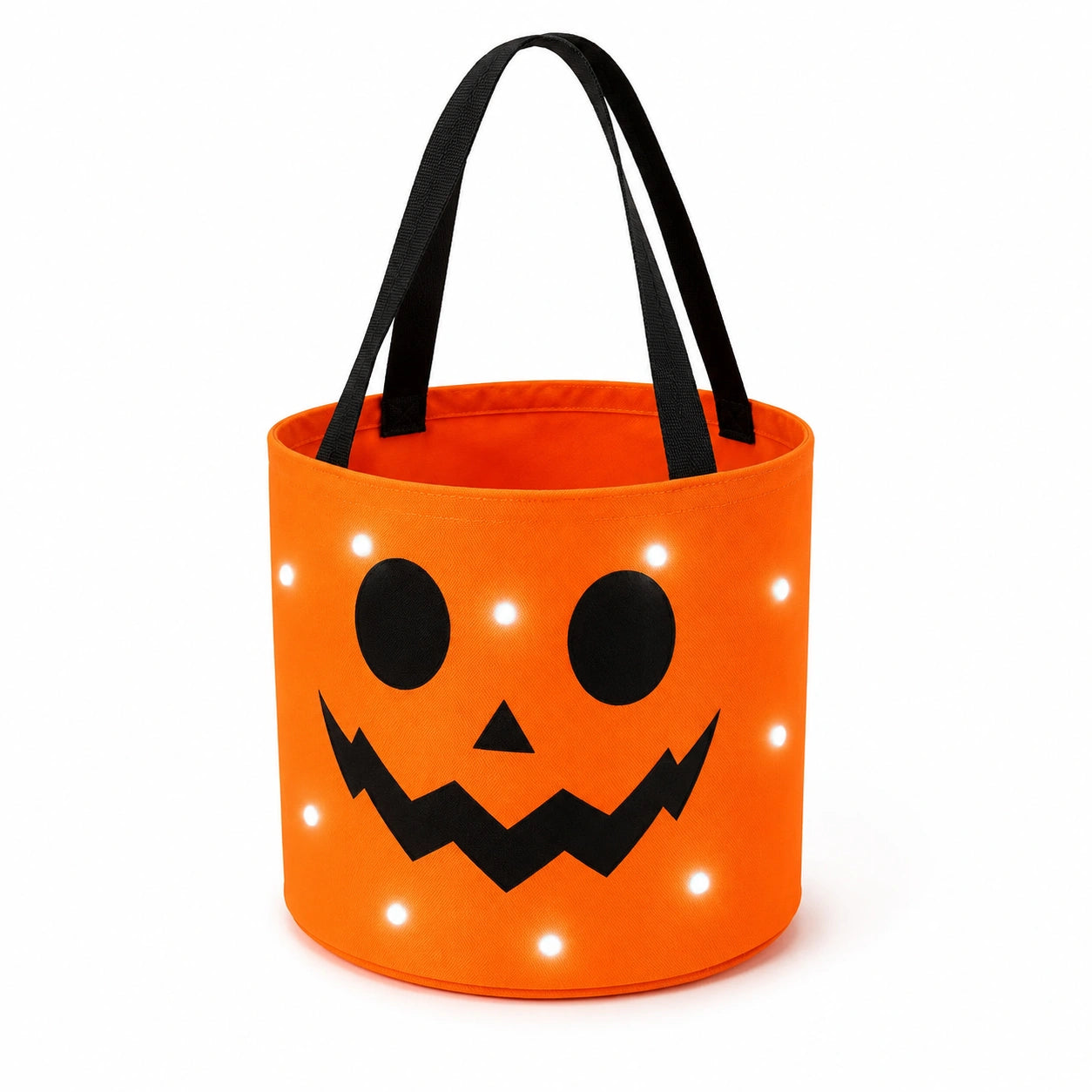 Tragetasche 30 x 30 cm aus Polyester Orange mit Leuchtpunkten Kürbisgesicht für Süßigkeiten
