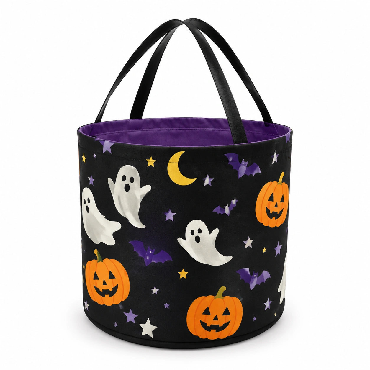 Aufbewahrungskorb 30 cm Textil Schwarz mit Halloweenmotiv und Tragegriffen