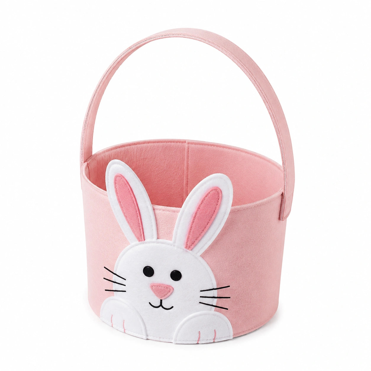 Aufbewahrungskorb 20 x 16 cm aus Filz Rosa mit Hasenmotiv und Tragegriff
