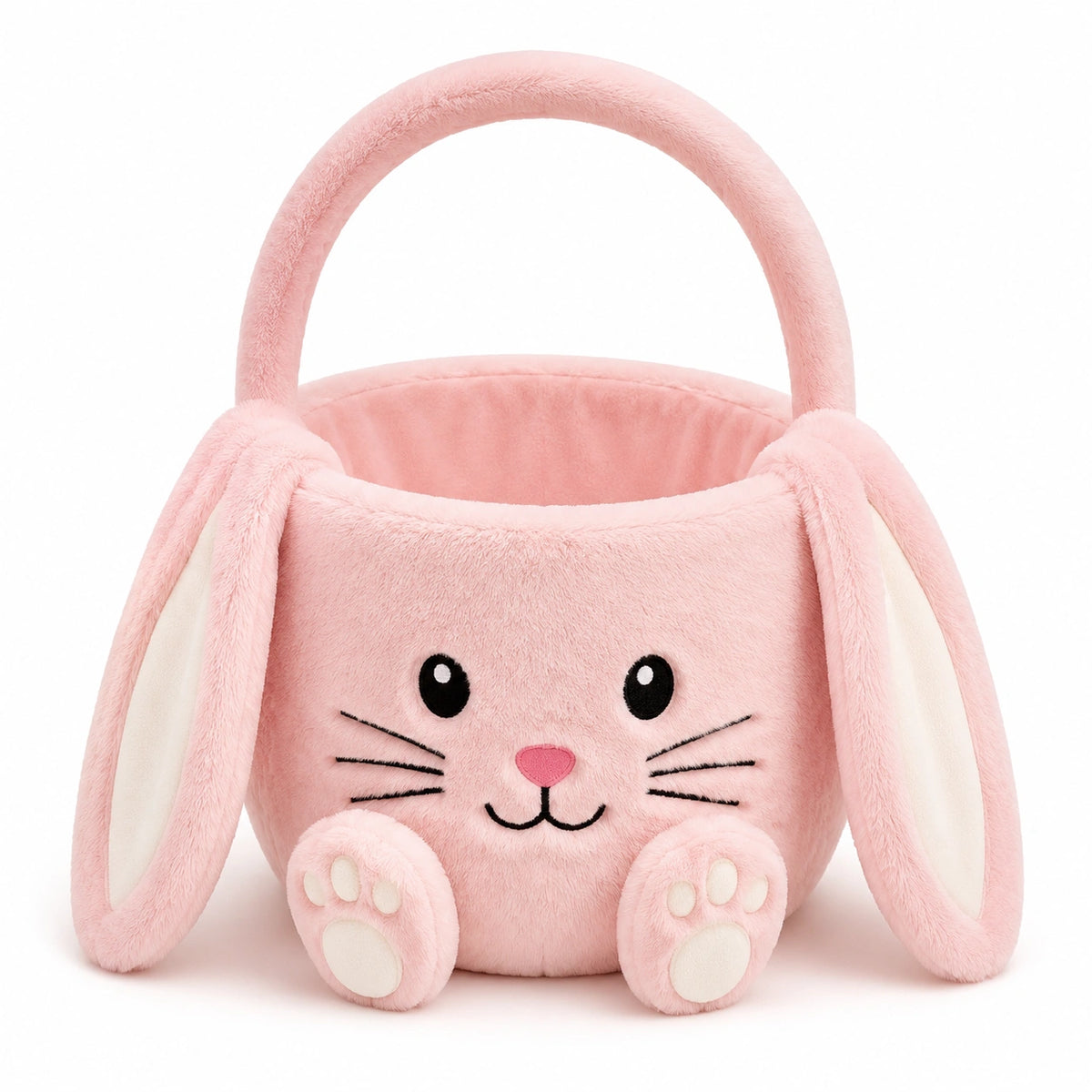Plüschkorb 25 x 25 x 25 cm Rosa Polyester mit Hasenmotiv und Tragegriff
