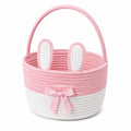 Aufbewahrungskorb 25 cm Baumwollseil Rosa Weiß mit Henkel im Hasenstil