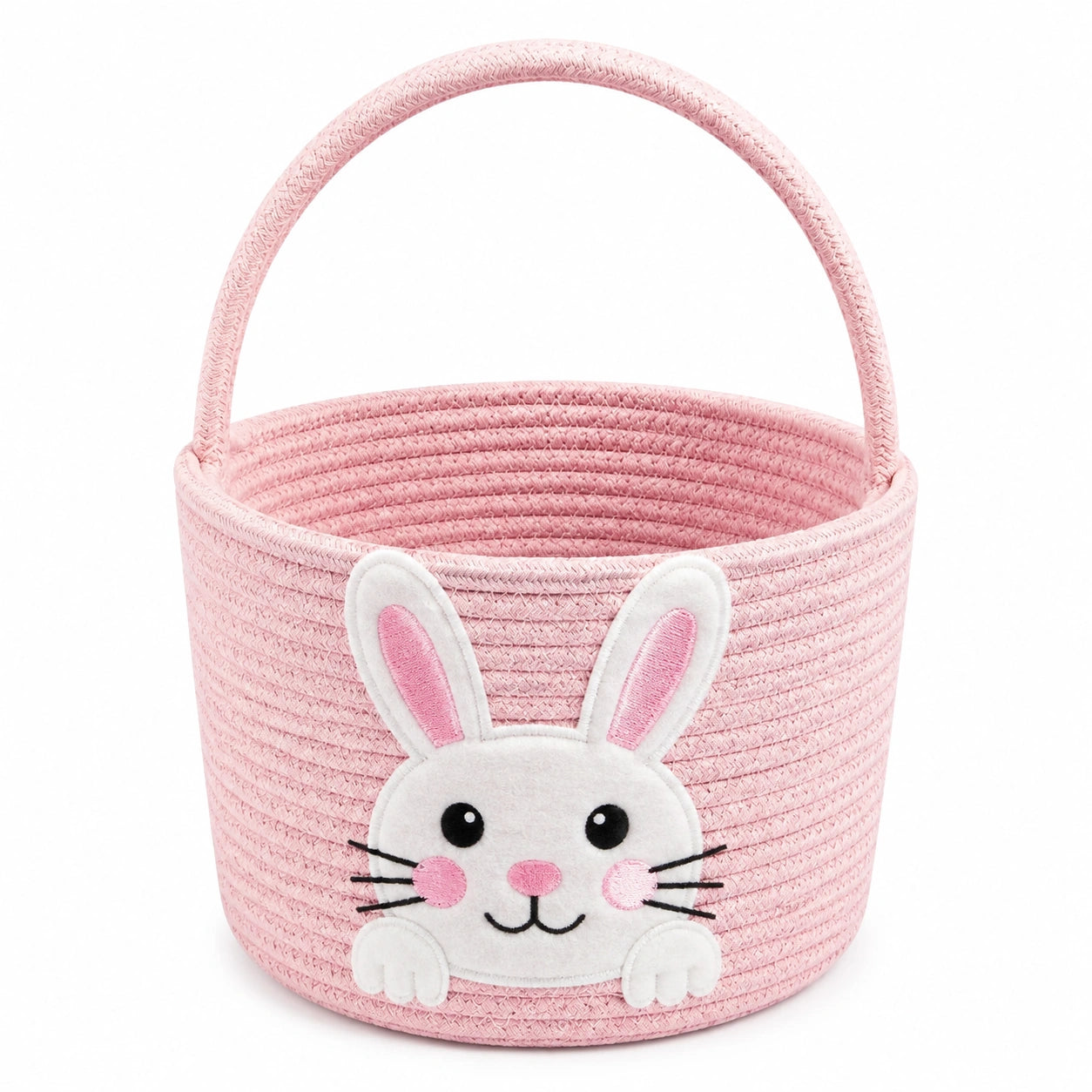 Aufbewahrungskorb 25 cm Rosa Baumwollseil mit Hasenmotiv und Tragegriff