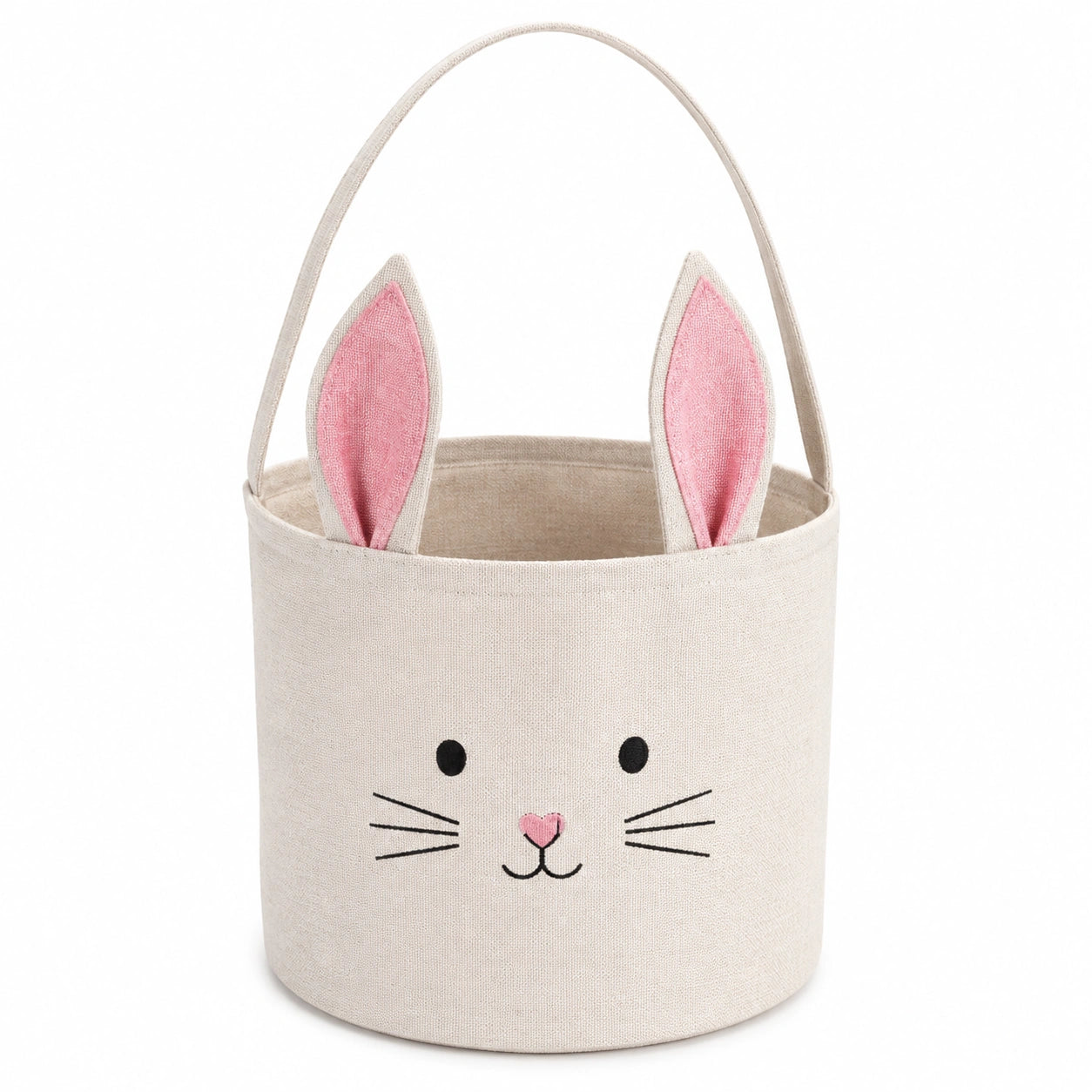 Osterkorb 20 x 20 cm aus Textilgewebe in Beige Rosa mit Hasenmotiv und Tragegriff