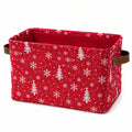 Aufbewahrungskorb 40 x 30 x 30 cm Stoff Rot mit Wintermotiv faltbar