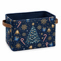 Aufbewahrungskorb 38 x 28 x 30 cm aus Polyester in Dunkelblau mit Weihnachtsmotiv und Kunstledergriffen