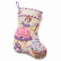 Weihnachtsstrumpf 45 cm aus Filz in Beige Rosa Lila mit Aufhängeschlaufe und Märchenmotiv