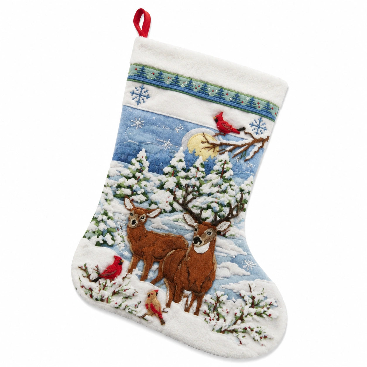Weihnachtsstrumpf 45 x 28 cm aus Textil in Blau Weiß mit Hirschmotiv zum Aufhängen