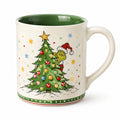 Keramiktasse 0.45 L Weiß Grün mit Weihnachtsbaum Motiv für Heißgetränke