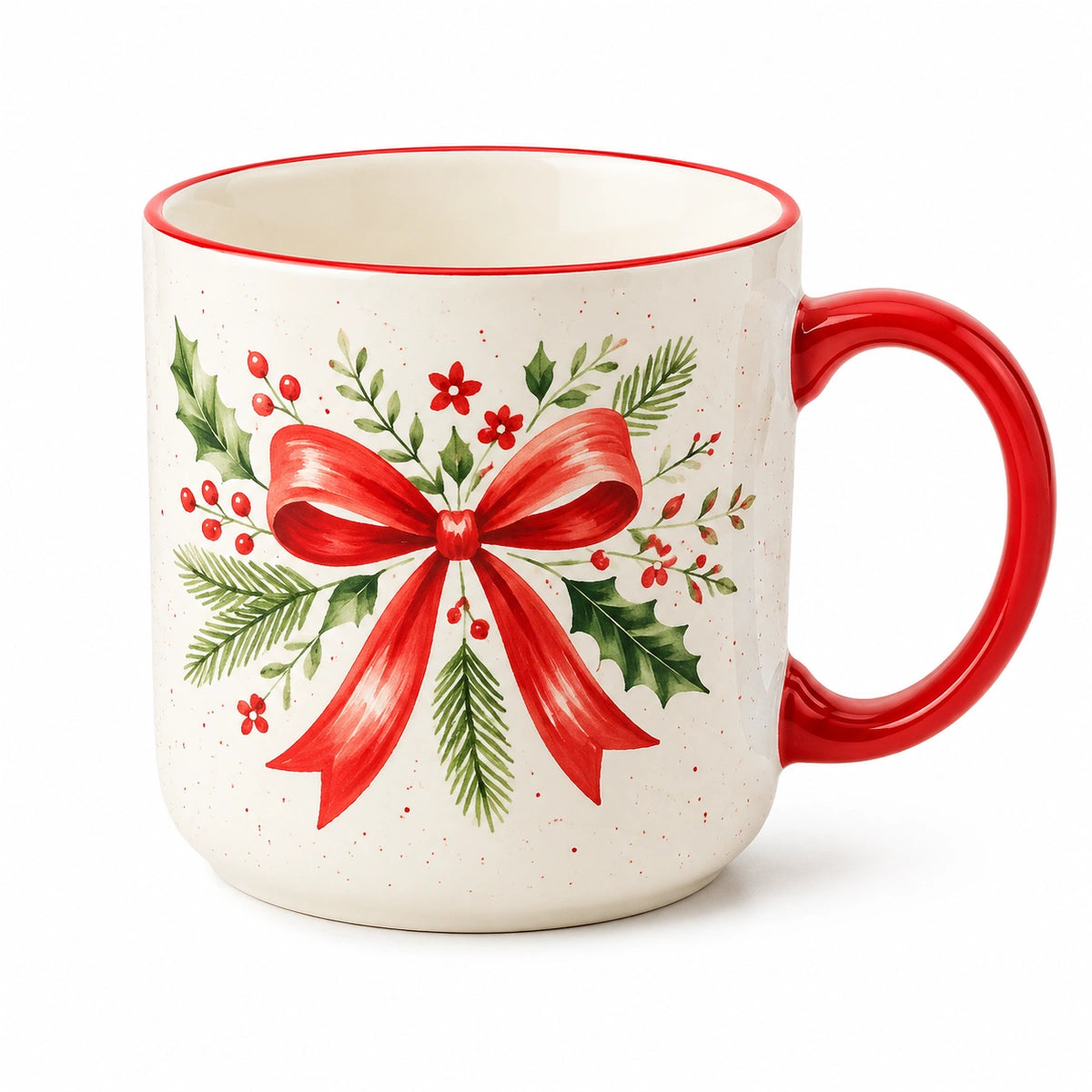 Keramiktasse 350 ml Durchmesser 8.5 cm Rot Cremefarben für Heißgetränke mit Schleifendruck