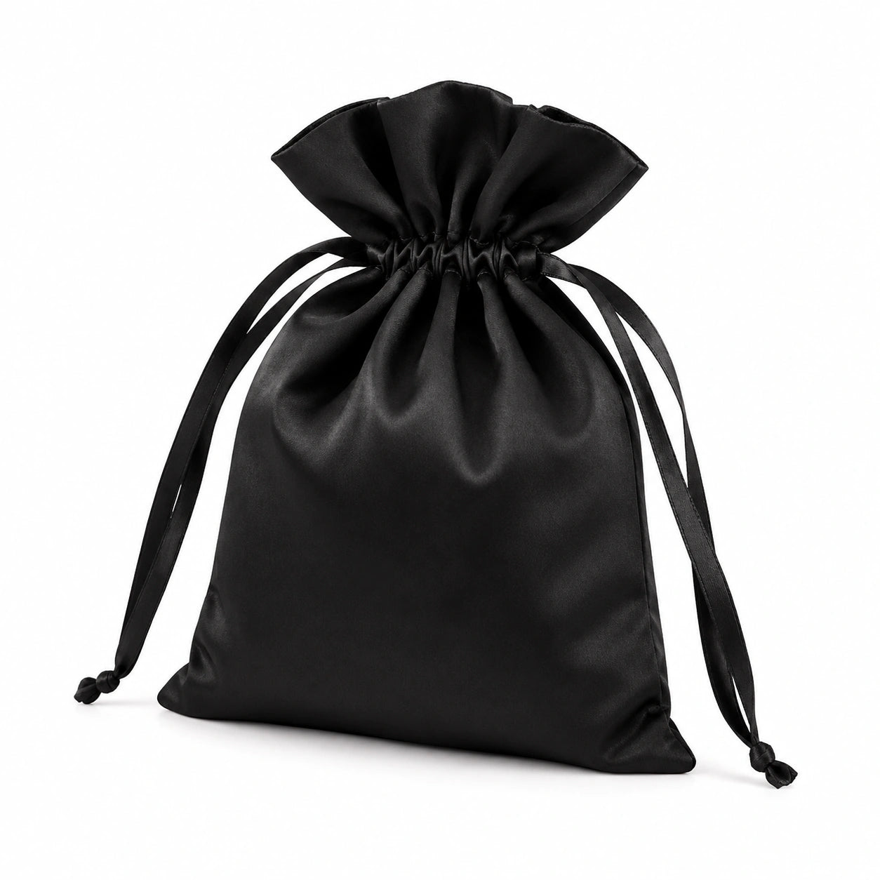 Satinkordelbeutel 20 x 15 cm Schwarz - weicher Geschenkbeutel mit Zugbandverschluss