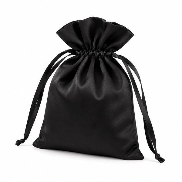 Satinkordelbeutel 20 x 15 cm Schwarz - weicher Geschenkbeutel mit Zugbandverschluss